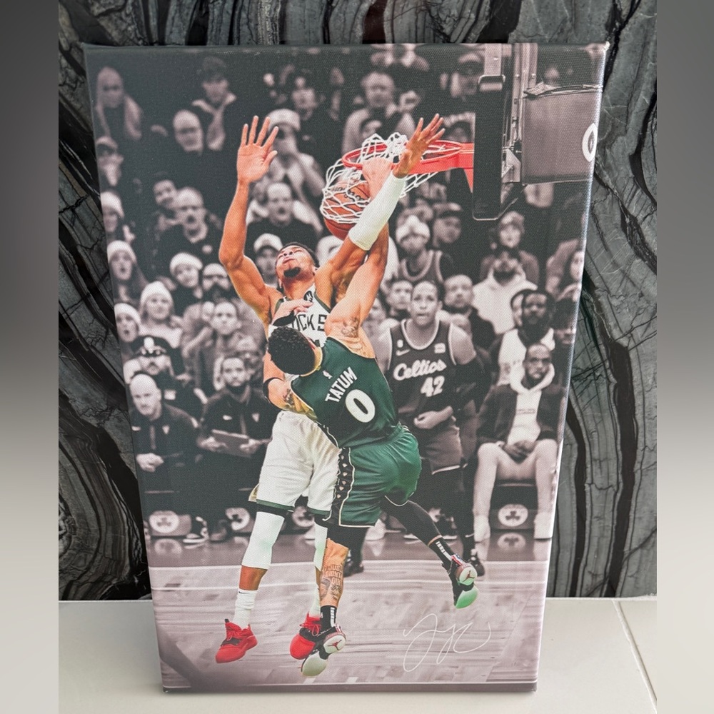 Tatum Dunk on Giannis Canvas Print – NBA Basketball Wall Art